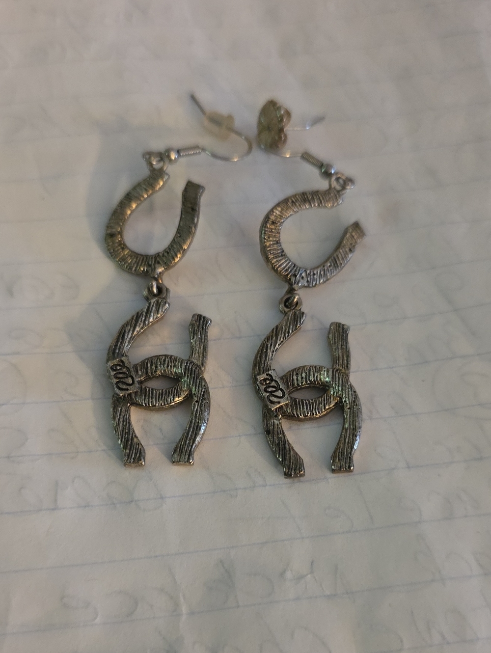 Silver-Tone Interlocking Horseshoe Drop Earrings